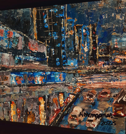 Catching The Last Train Textured Original Framed Cityscape Painting