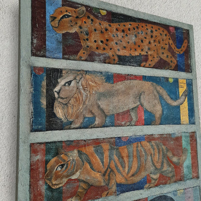 Figurative Animal Cats Original Art Midcentury Modern Style Painting - Where's The Kitty