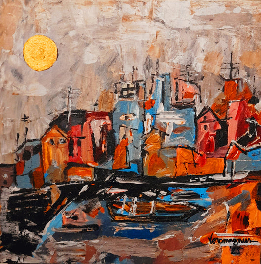 Cityscape Contemporary Abstract Expressionism Original Art The Tiny Coastal