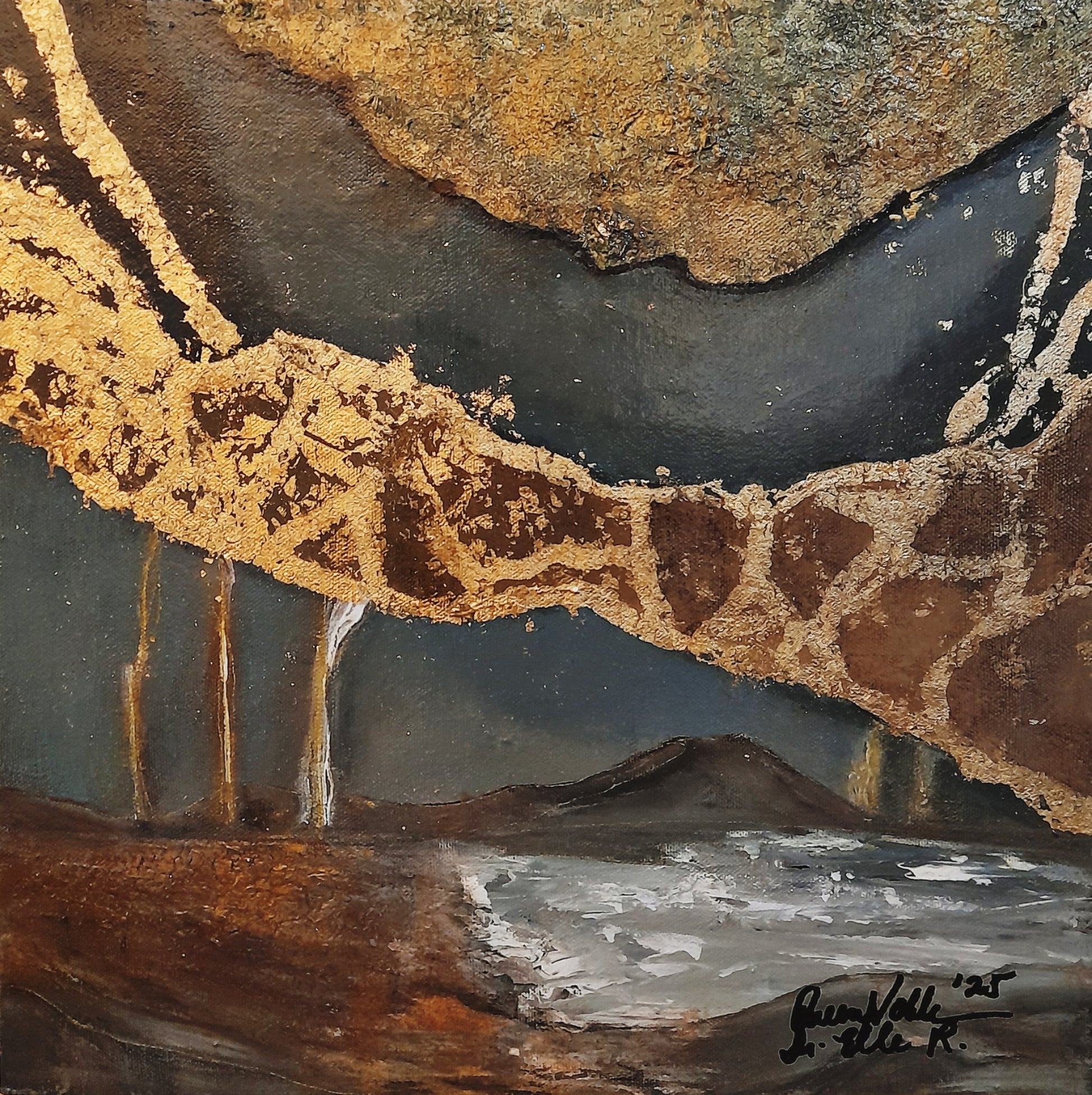 Contemporary Modern Abstract With Gold Leaf Original Painting With Certificate