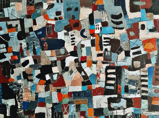 The Crosswalks, Bricks And The Mountains By Vercmagnus 4 feet Original Painting Impasto Maximalist Textured Abstract 