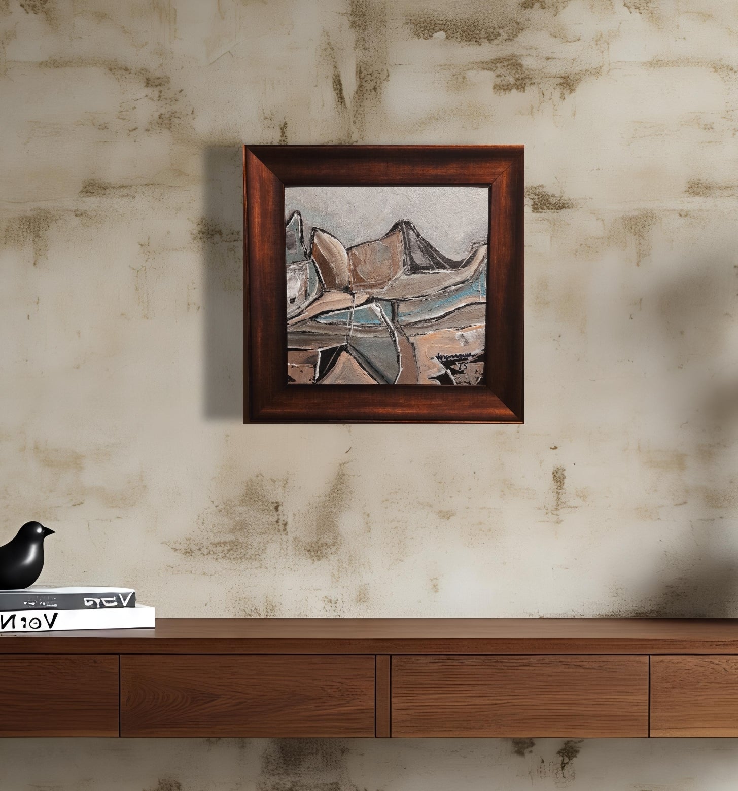 Framed Abstract Neutral Wall Art Contemporary Landscape Expressionism Minimalist By Vercmagnus  