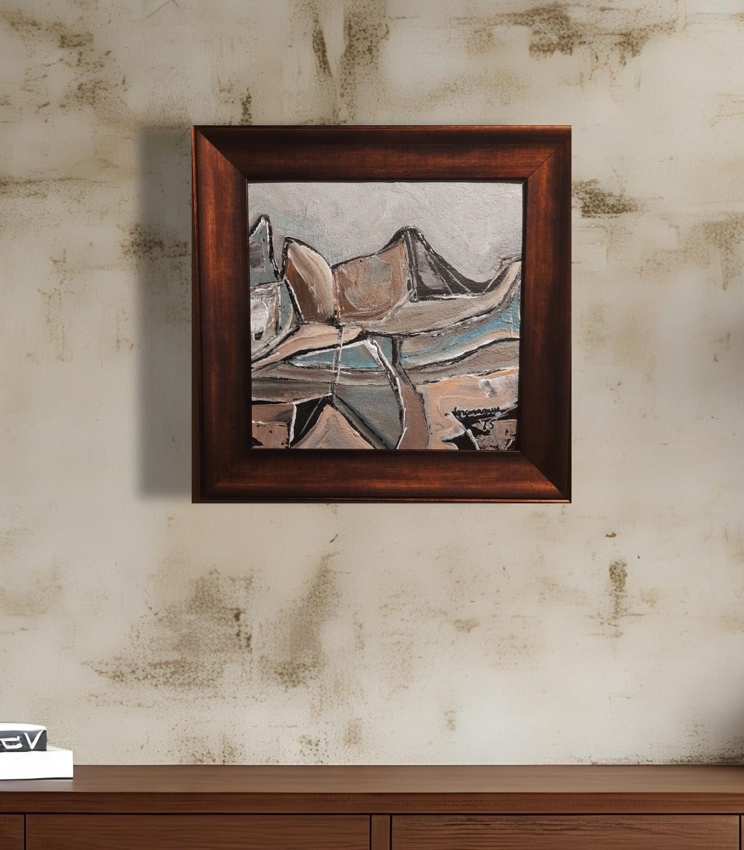 Framed Abstract Neutral Wall Art Contemporary Landscape Expressionism Minimalist By Vercmagnus  