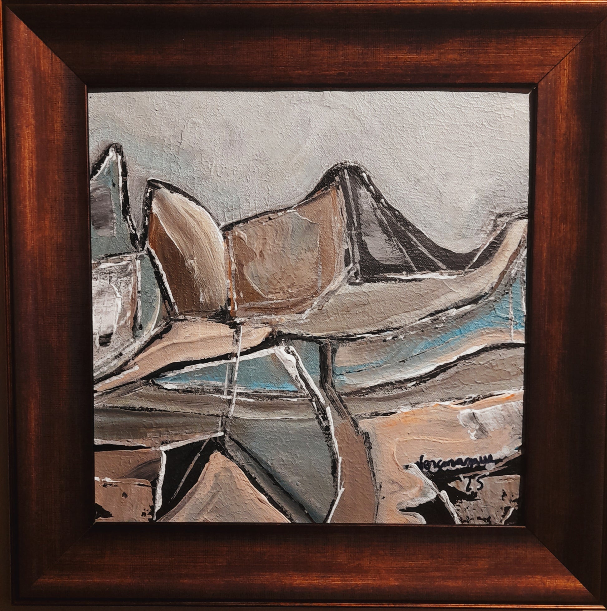 Framed Abstract Neutral Wall Art Contemporary Landscape Expressionism Minimalist By Vercmagnus  