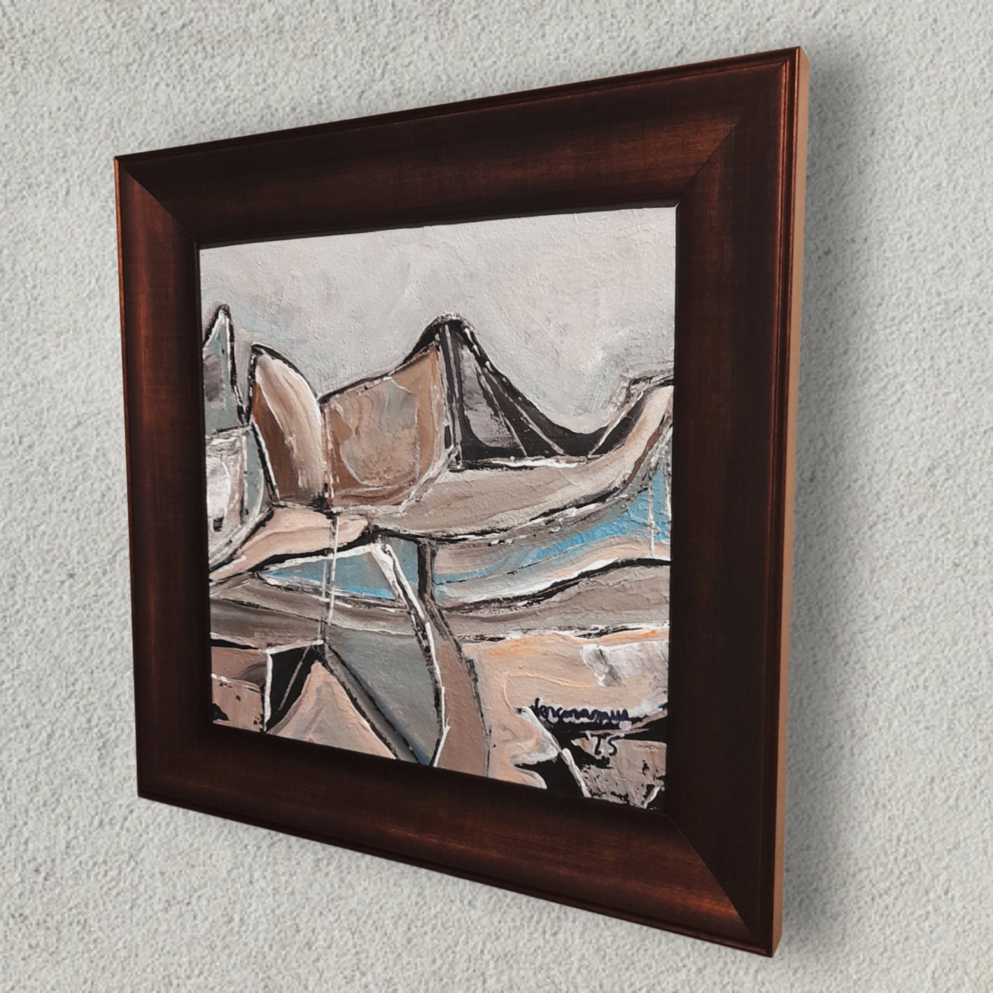 Framed Abstract Neutral Wall Art Contemporary Landscape Expressionism Minimalist By Vercmagnus  