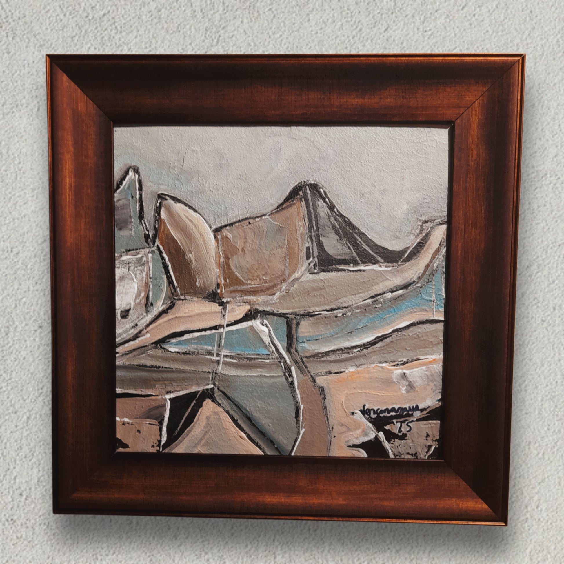 Framed Abstract Neutral Wall Art Contemporary Landscape Expressionism Minimalist By Vercmagnus  