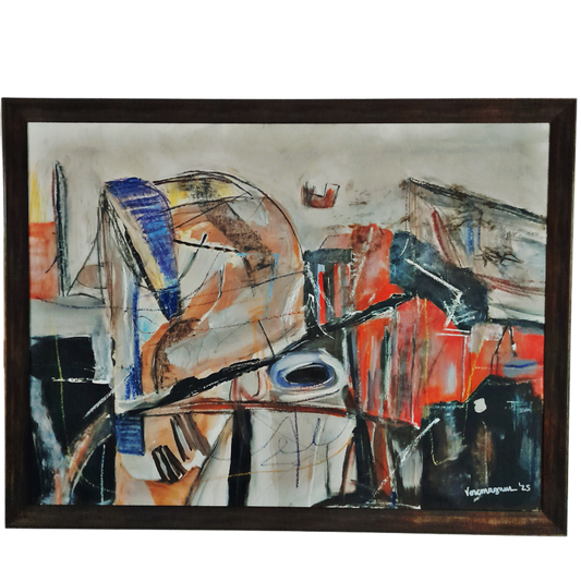 Framed Original Painting With Cracking Effects Contemporary Abstract Art By Vercmagnus