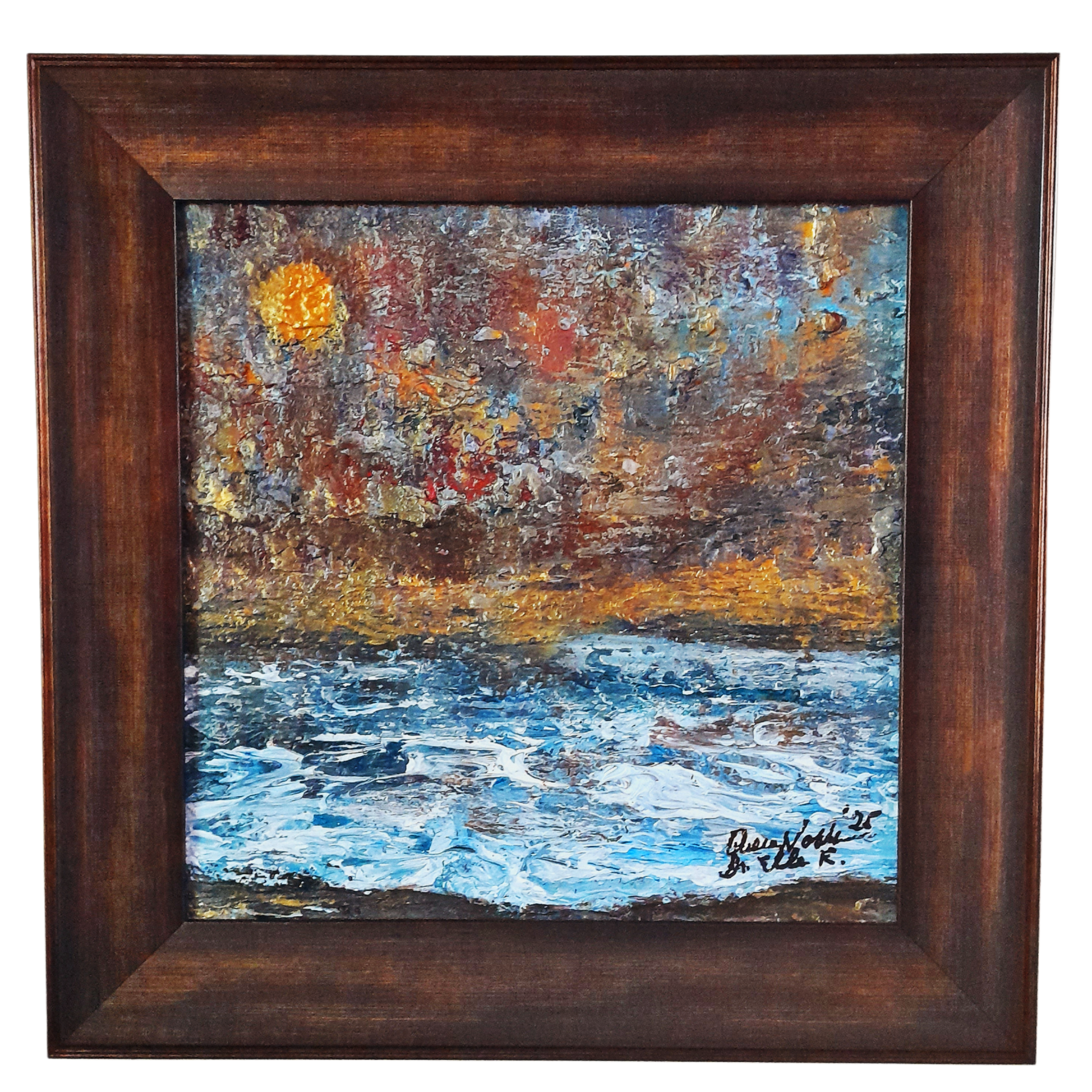 Framed Original Painting Textured Seascape Rustic Wall Art With Certificate