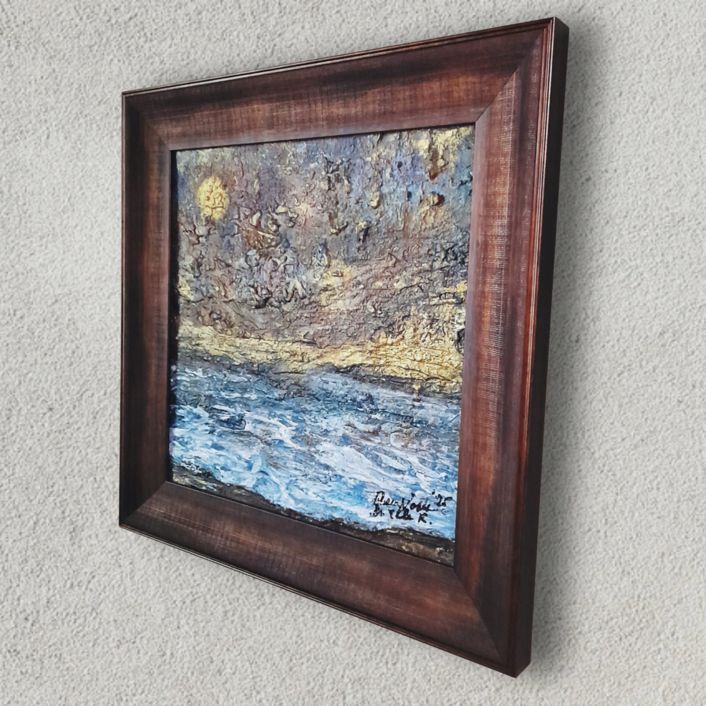 Framed Original Painting Textured Seascape Rustic Wall Art With Certificate