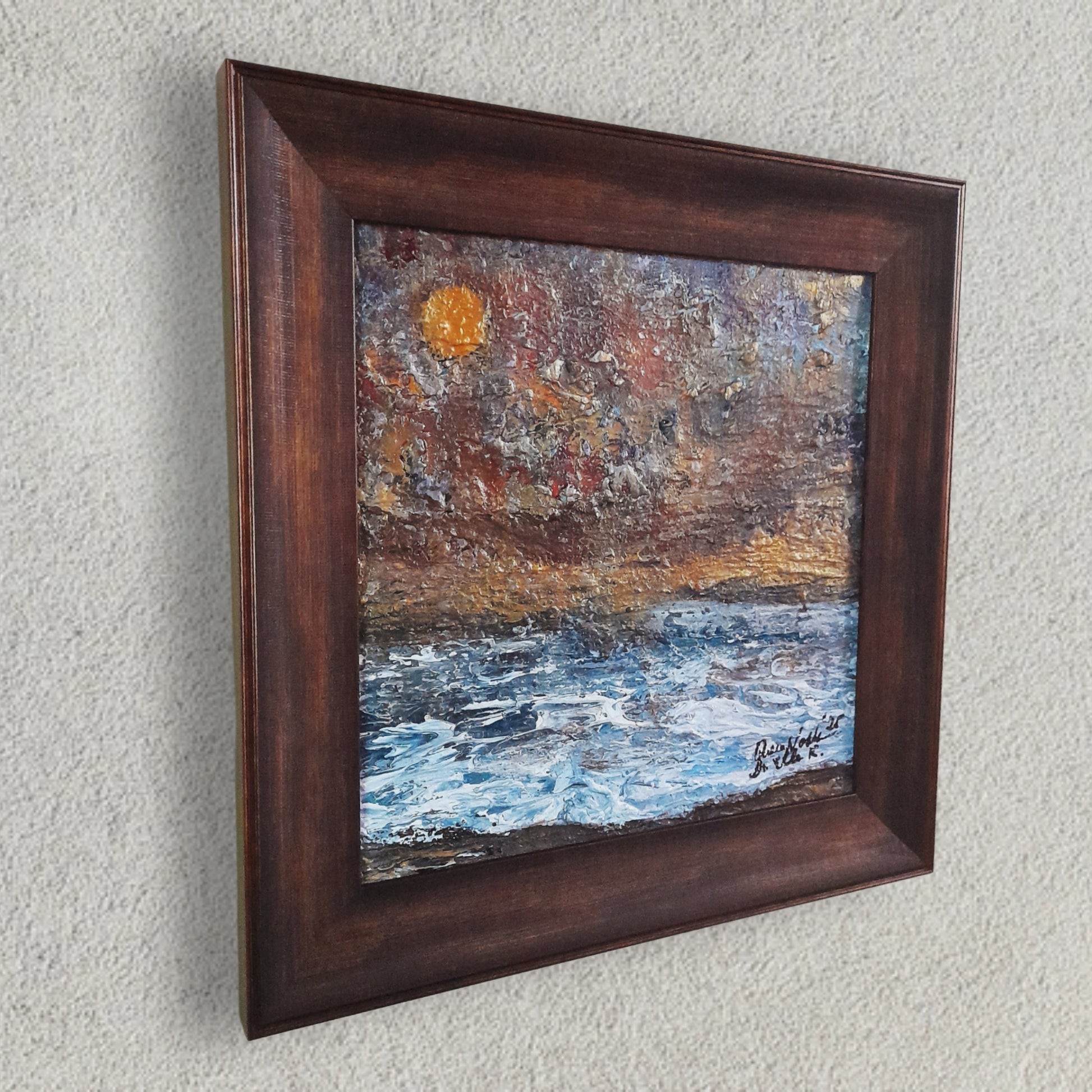 Framed Original Painting Textured Seascape Rustic Wall Art With Certificate