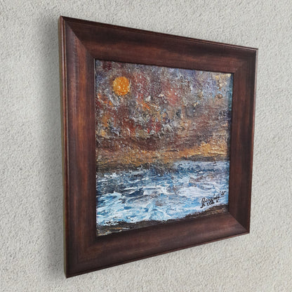 Framed Original Painting Textured Seascape Rustic Wall Art With Certificate