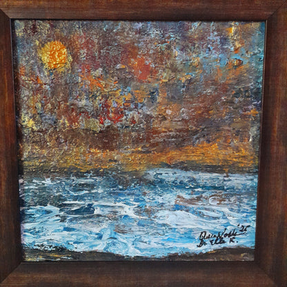 Framed Original Painting Textured Seascape Rustic Wall Art With Certificate