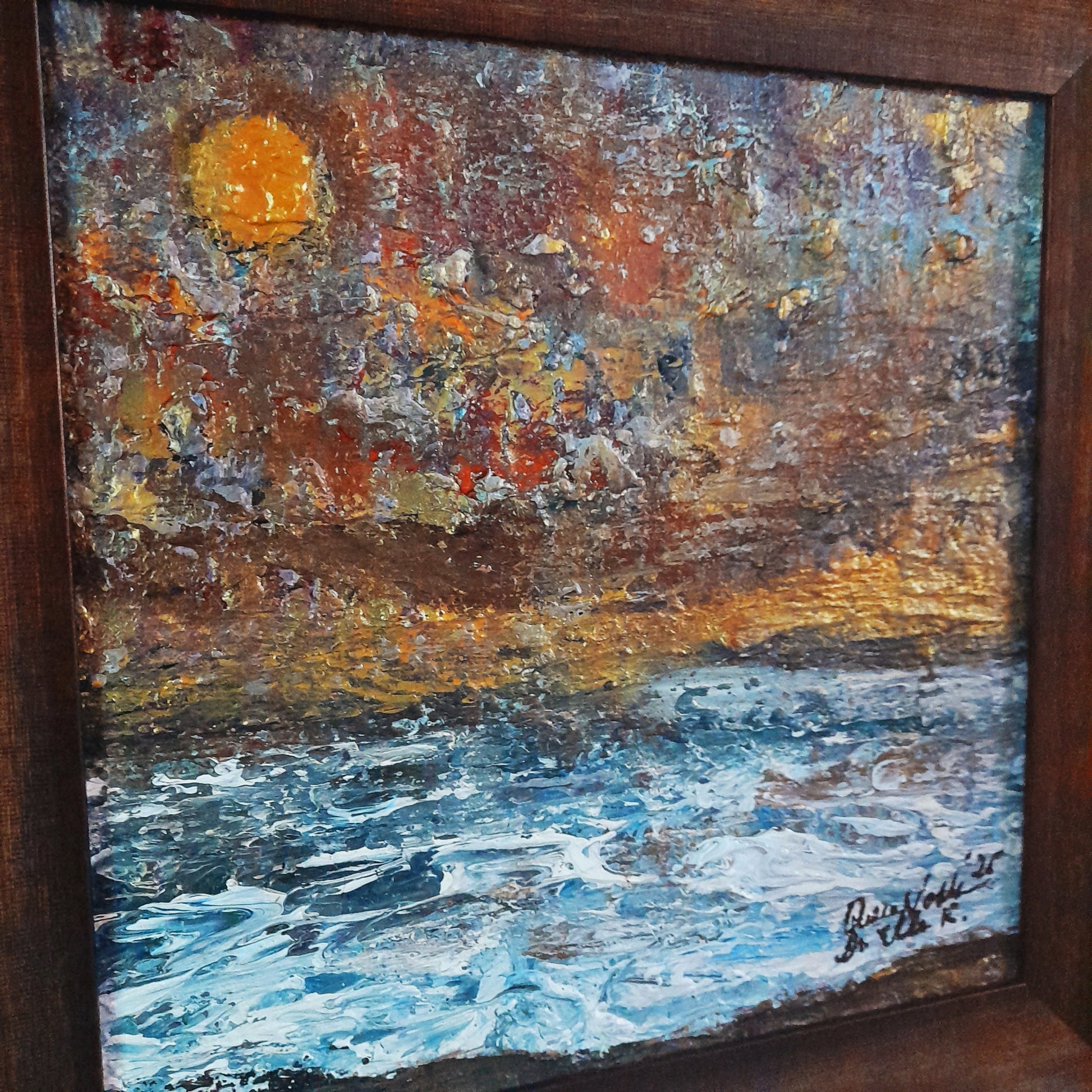 Framed Original Painting Textured Seascape Rustic Wall Art With Certificate