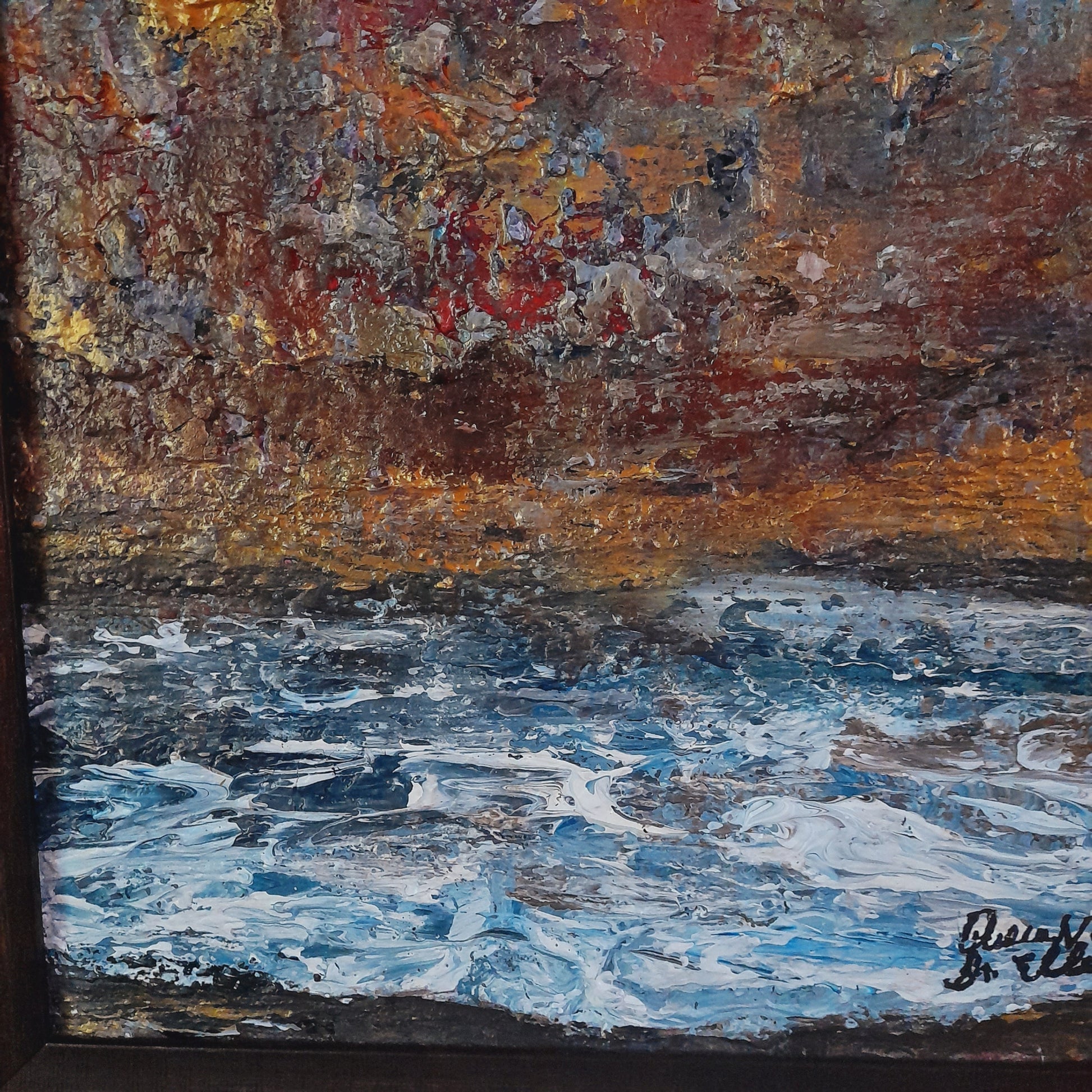 Framed Original Painting Textured Seascape Rustic Wall Art With Certificate