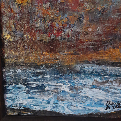 Framed Original Painting Textured Seascape Rustic Wall Art With Certificate