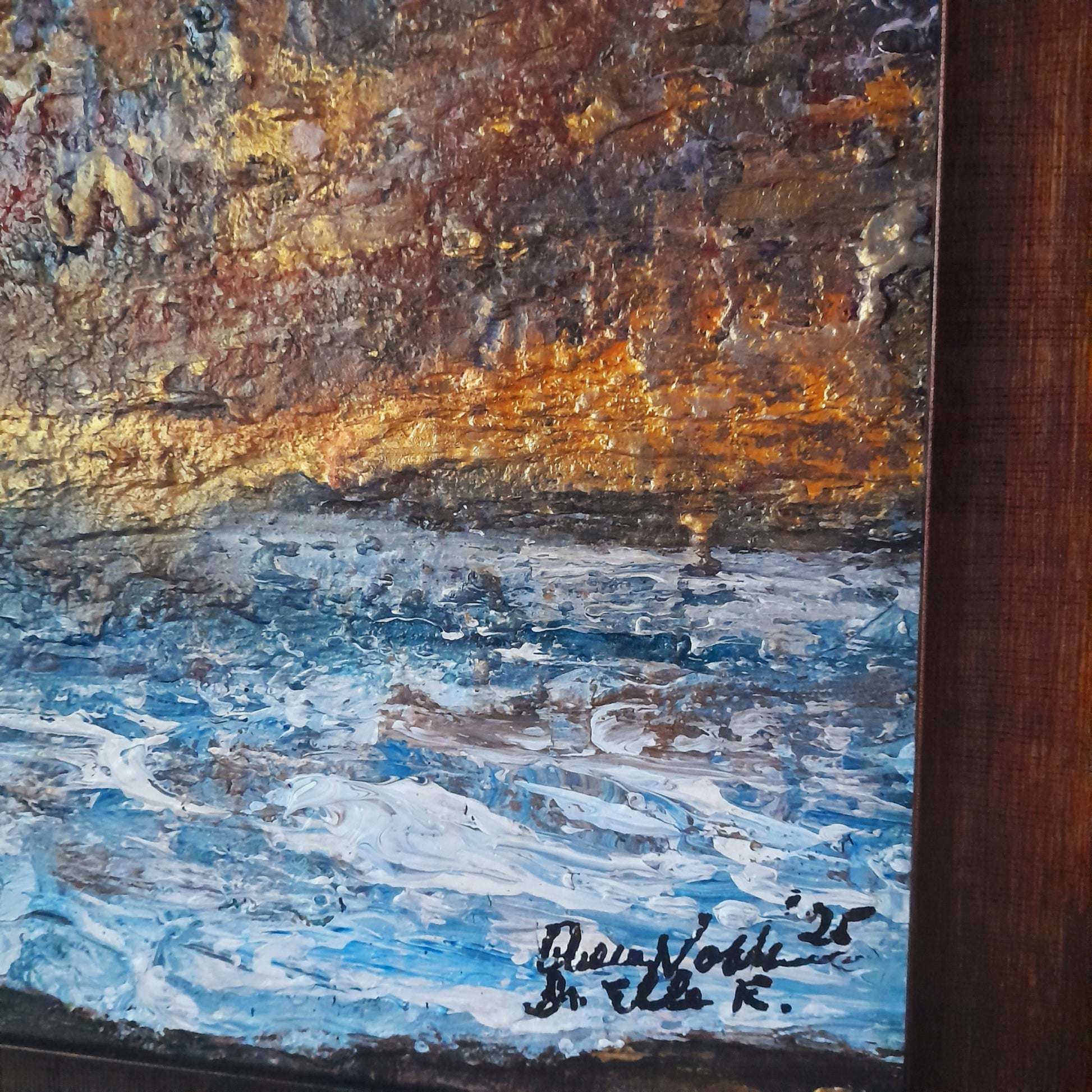 Framed Original Painting Textured Seascape Rustic Wall Art With Certificate