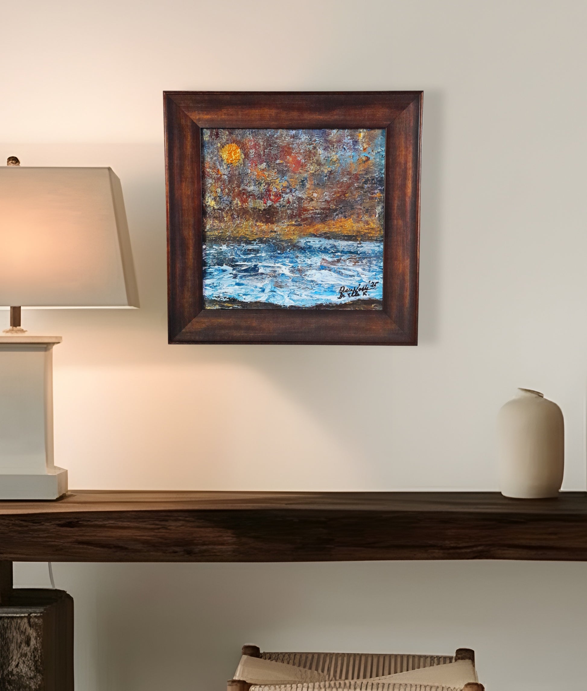 Framed Original Painting Textured Seascape Rustic Wall Art With Certificate