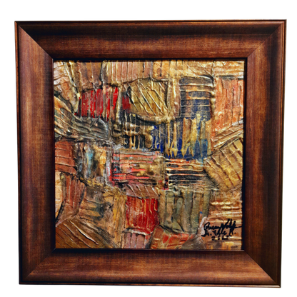 Framed Gold Rustic Abstract Original Painting Textured Embossed Art 