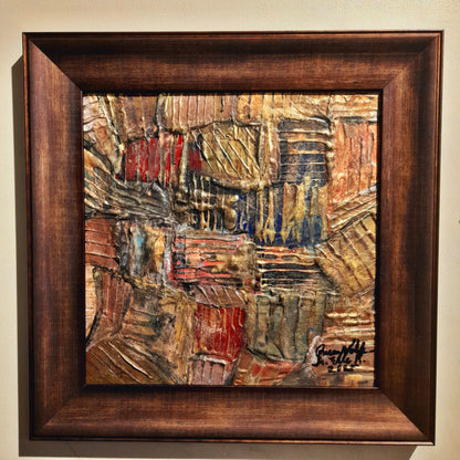 Framed Gold Rustic Abstract Original Painting Textured Embossed Art 