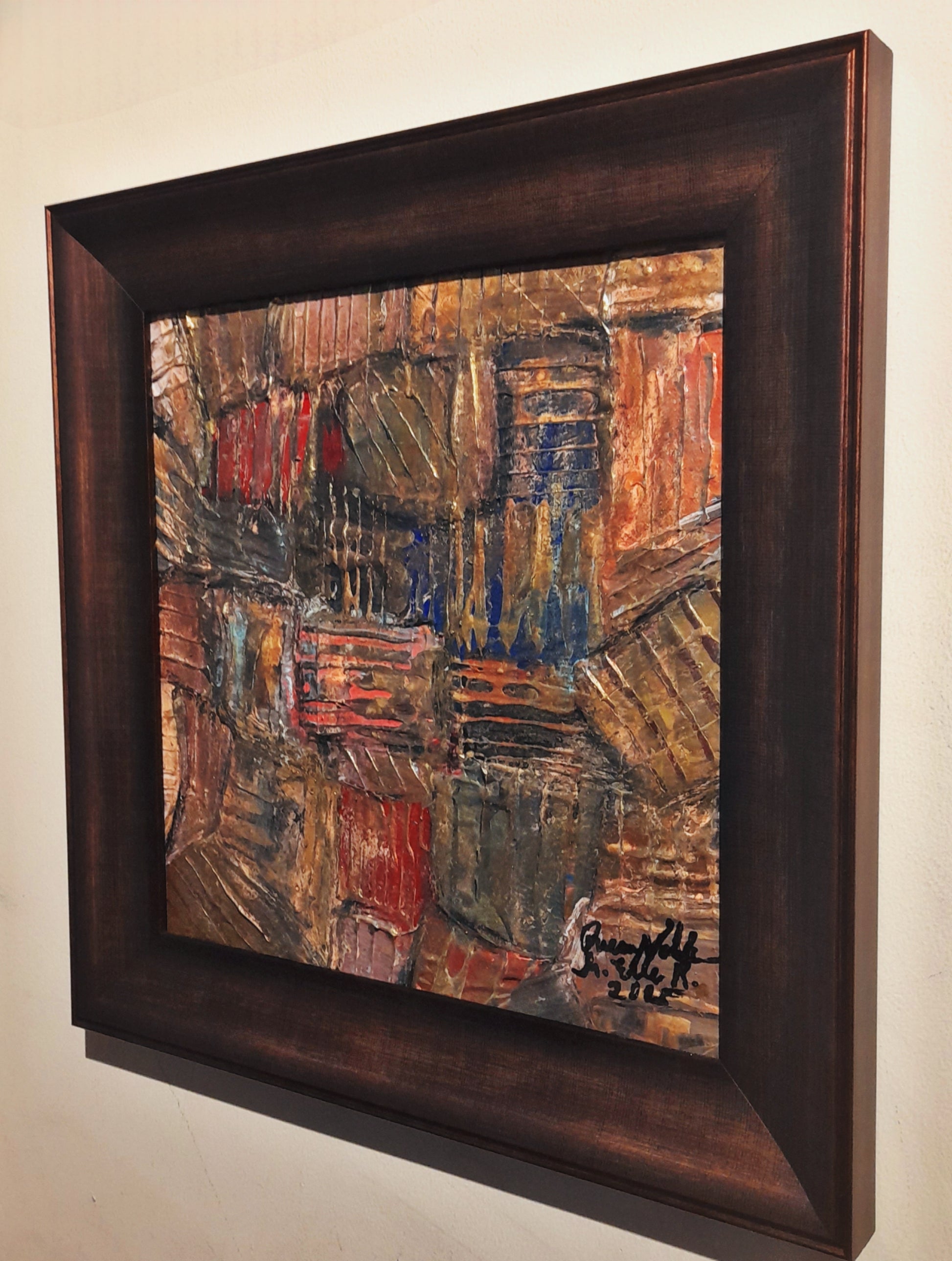 Framed Gold Rustic Abstract Original Painting Textured Embossed Art 
