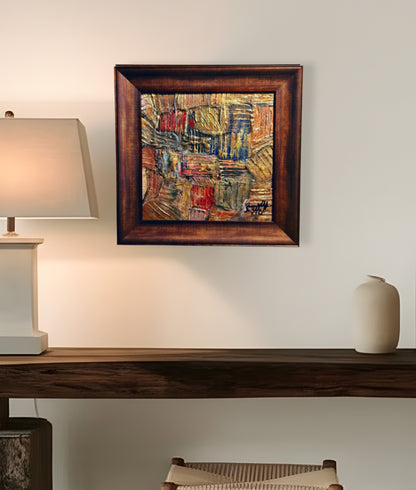 Framed Gold Rustic Abstract Original Painting Textured Embossed Art 