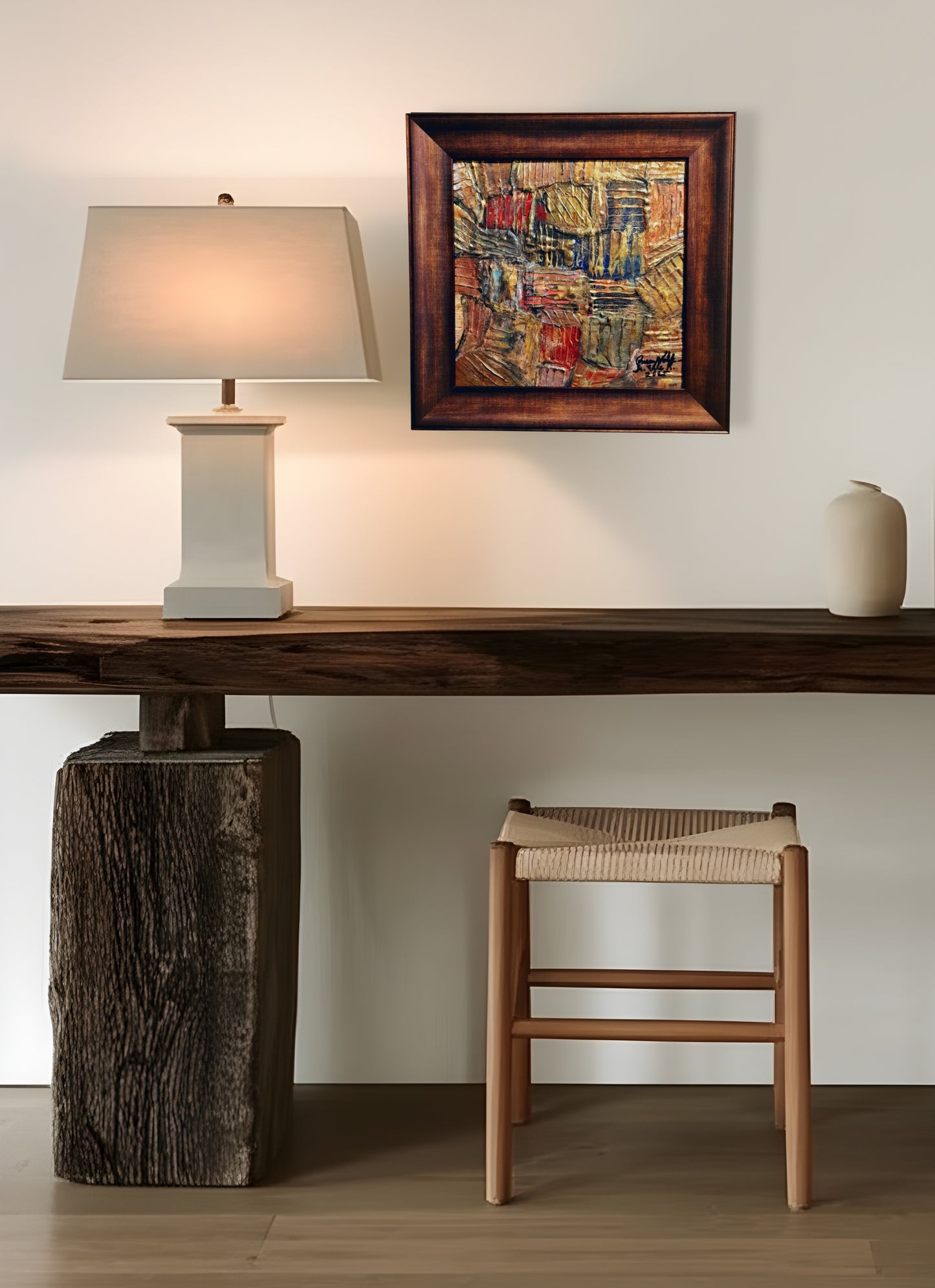 Framed Gold Rustic Abstract Original Painting Textured Embossed Art 