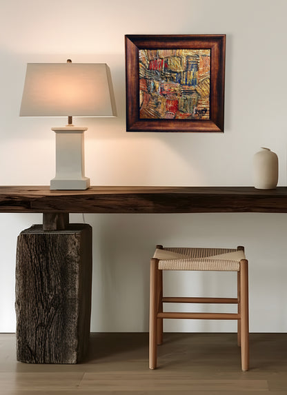 Framed Gold Rustic Abstract Original Painting Textured Embossed Art 