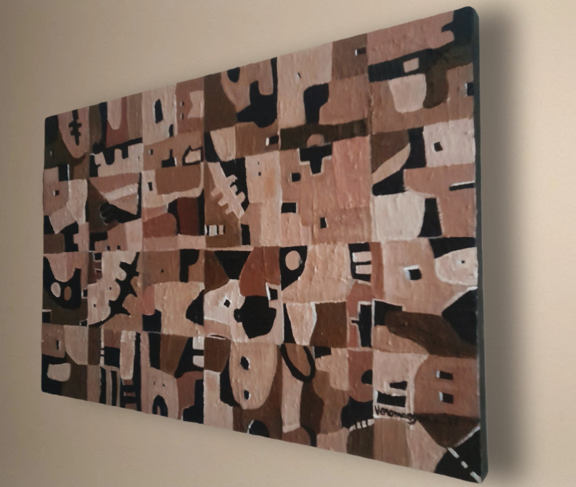 Neutral Geometric Abstract Original Painting Las Casas By Vercmagnus