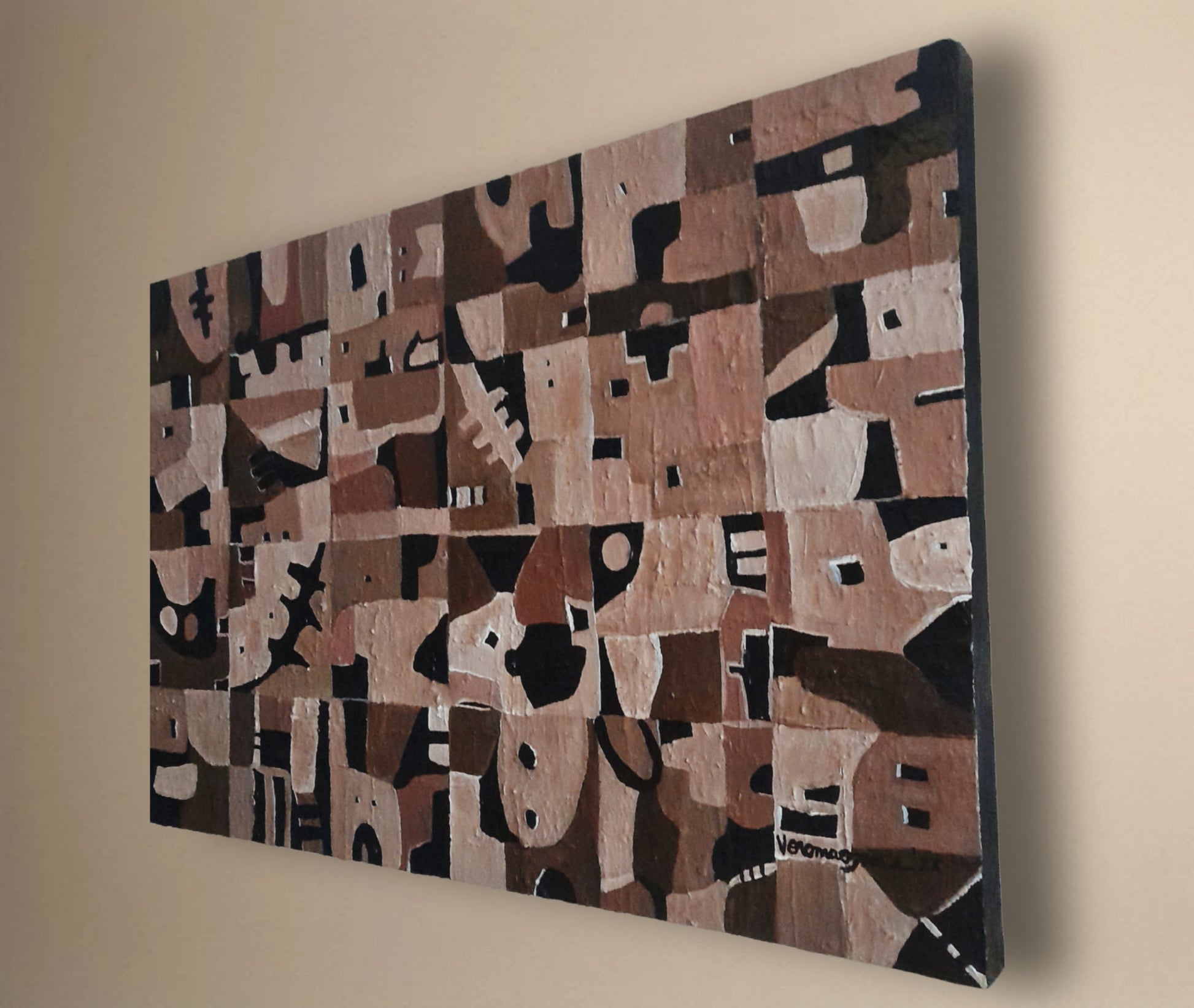 Neutral Geometric Abstract Original Painting Las Casas By Vercmagnus