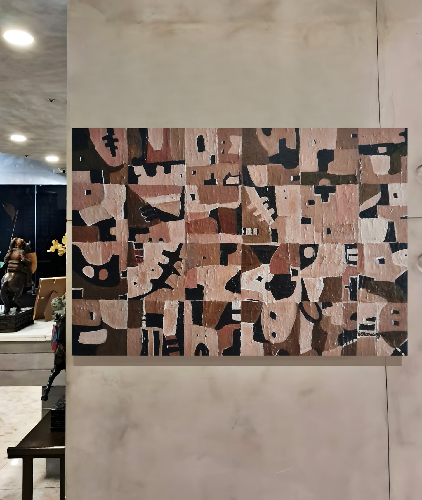 Neutral Geometric Abstract Original Painting Las Casas By Vercmagnus