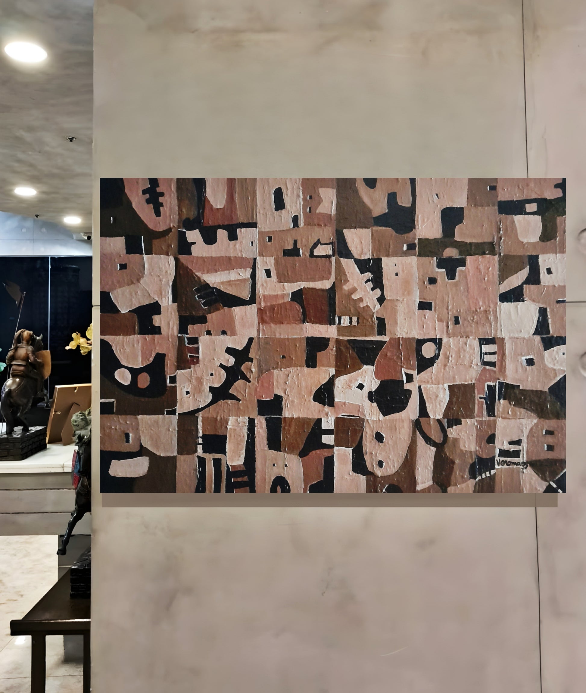 Neutral Geometric Abstract Original Painting Las Casas By Vercmagnus