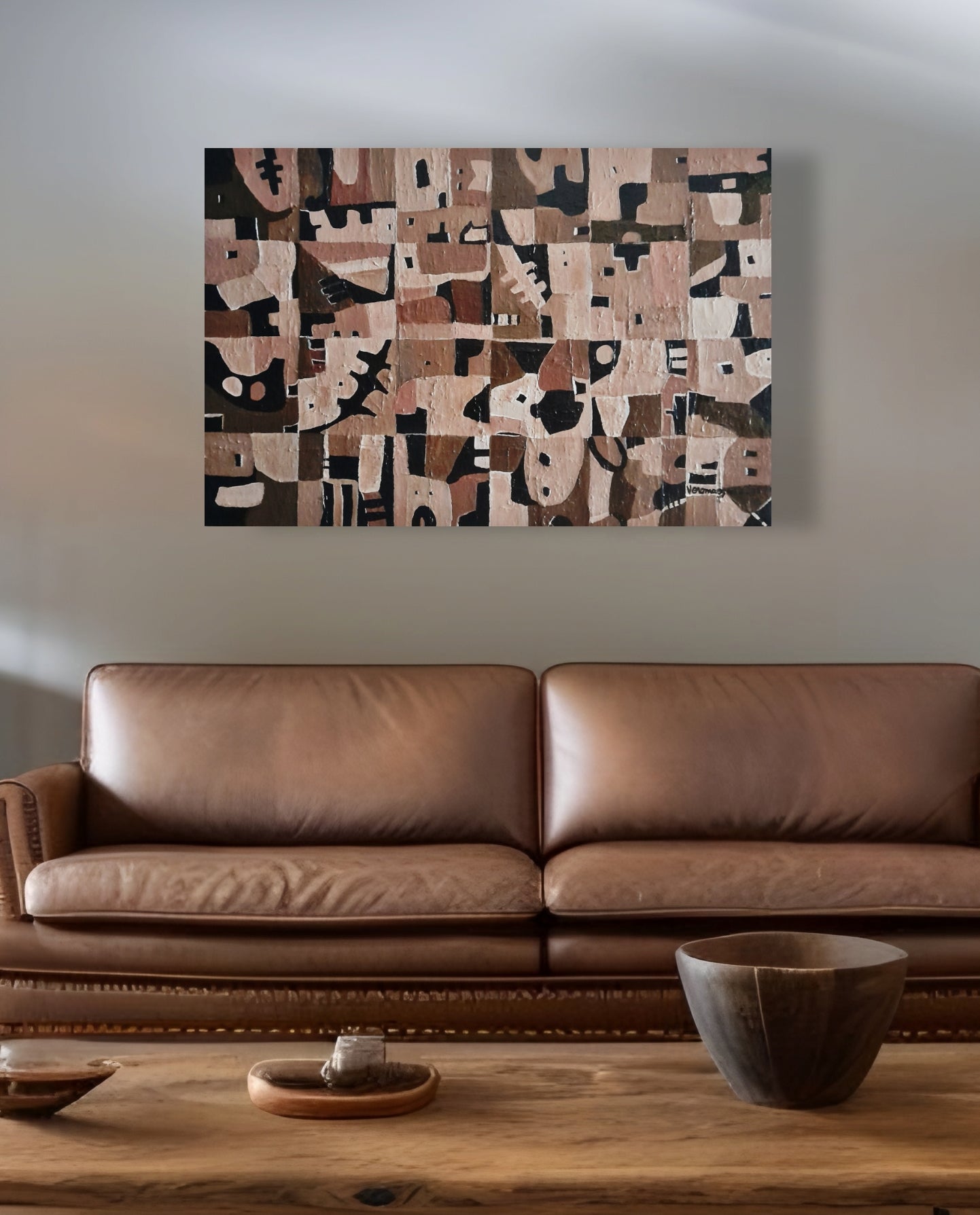 Neutral Geometric Abstract Original Painting Las Casas By Vercmagnus