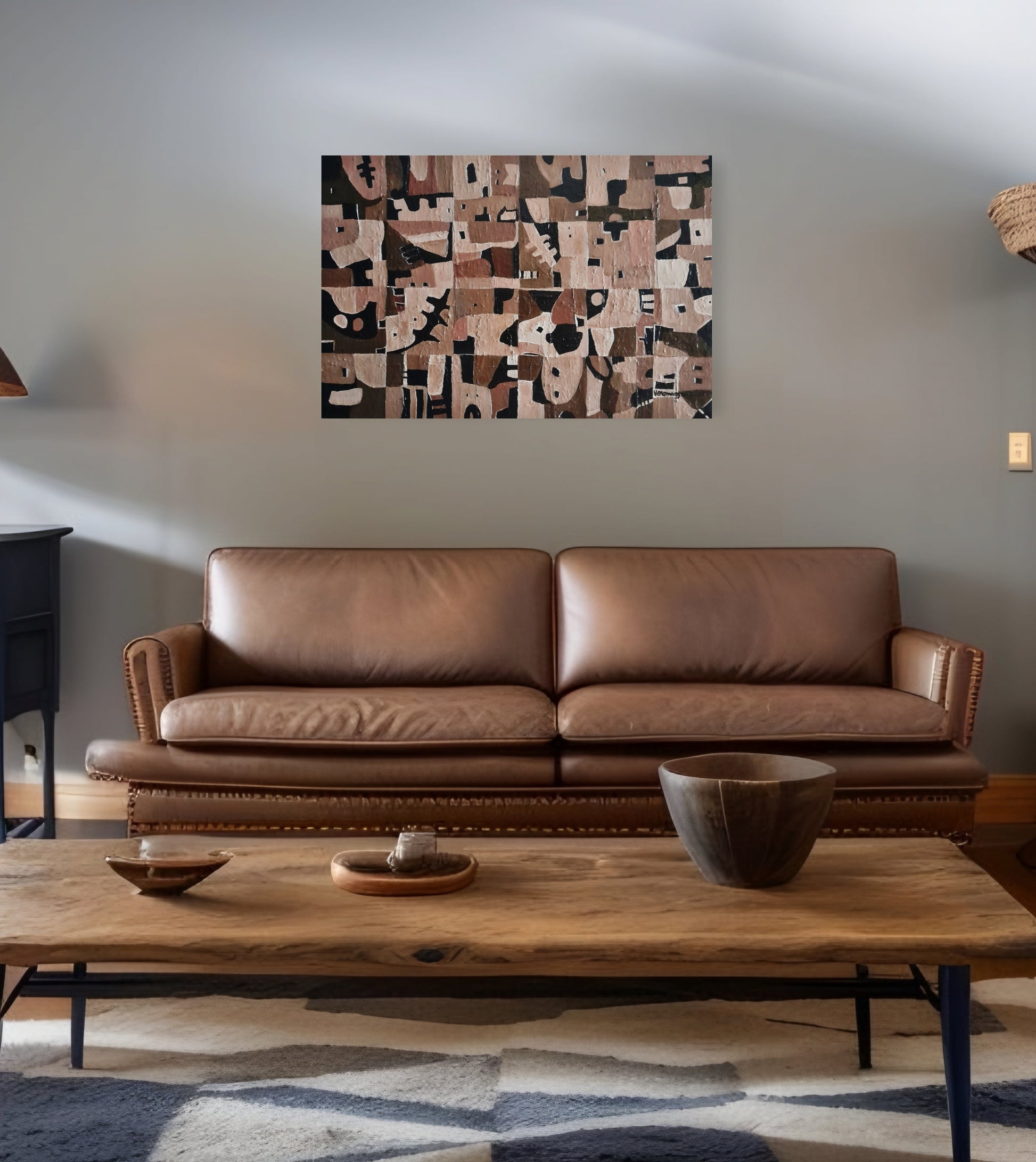 Neutral Geometric Abstract Original Painting Las Casas By Vercmagnus