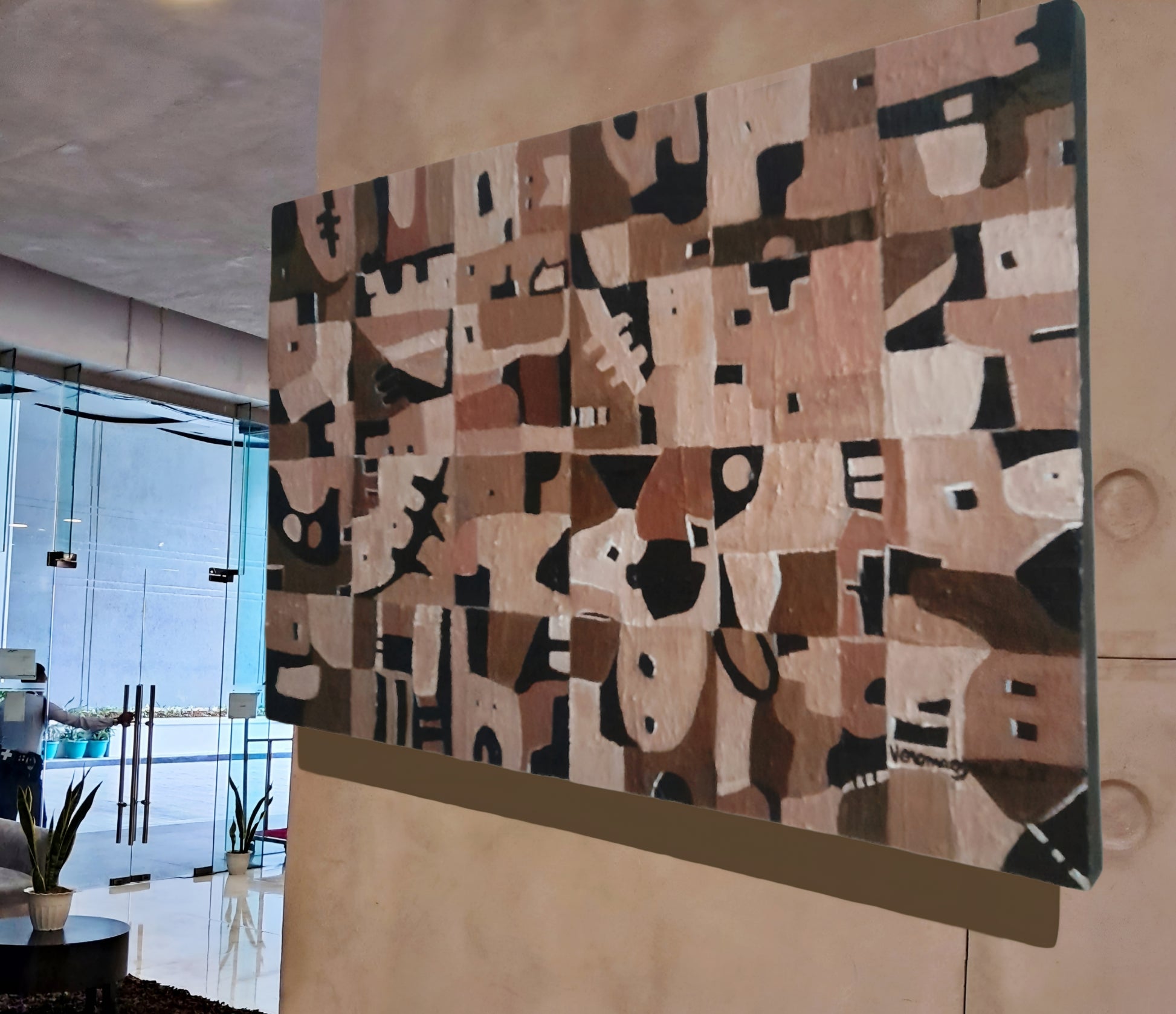 Neutral Geometric Abstract Original Painting Las Casas By Vercmagnus