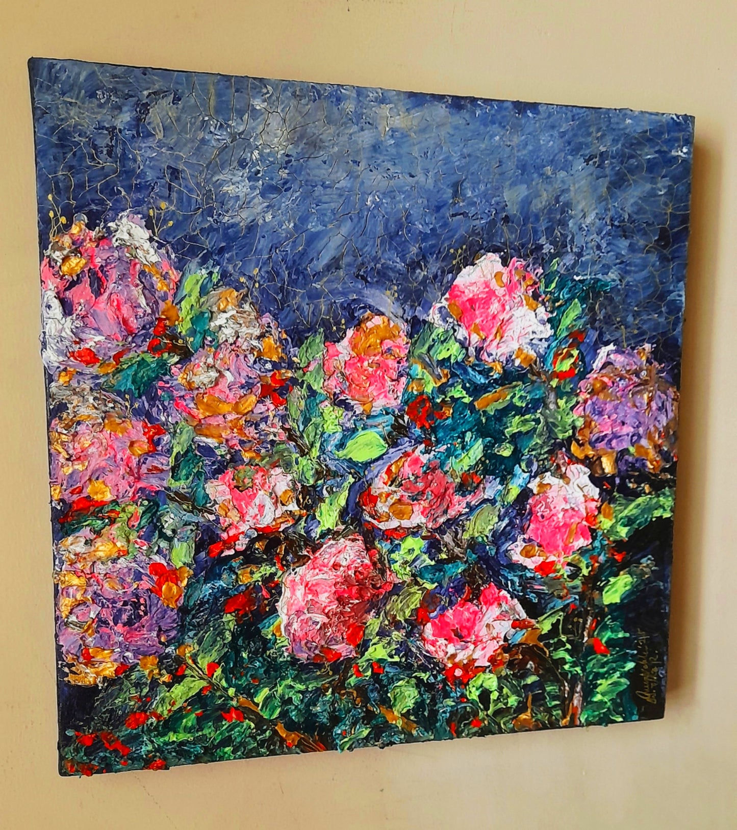 Flower Impasto Painting Original Art - Textured Abstract Still Life