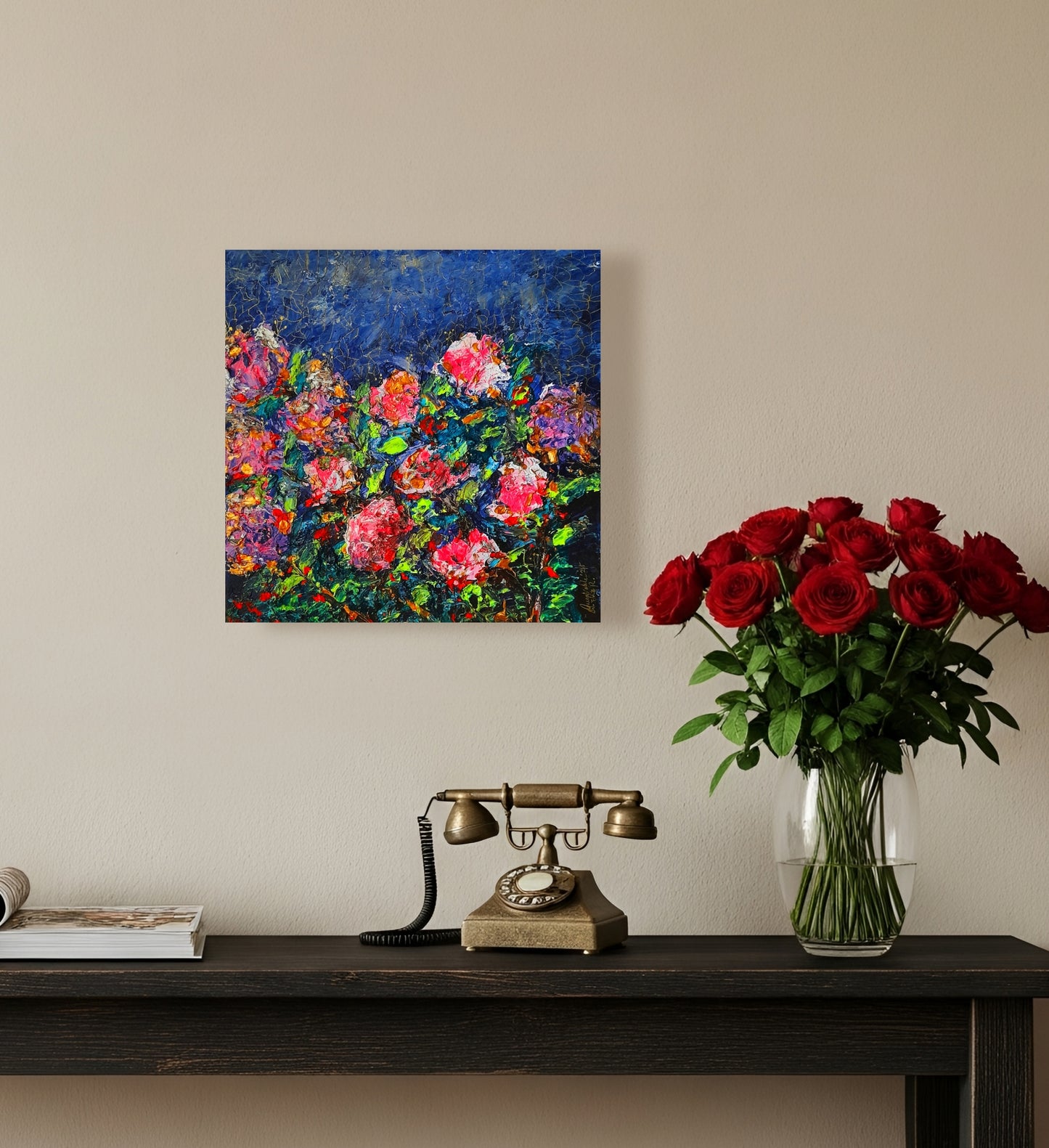 Flower Impasto Painting Original Art - Textured Abstract Still Life
