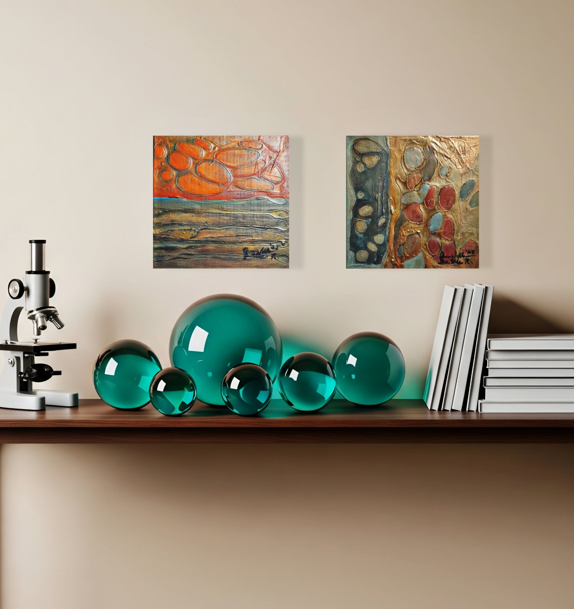 Set Of 2 - Textured Abstract Mixed Media Wall Art By QN Encaustic