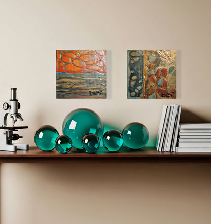Set Of 2 - Textured Abstract Mixed Media Wall Art By QN Encaustic