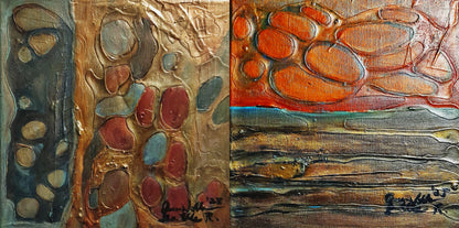 Set Of 2 - Textured Abstract Mixed Media Wall Art By QN Encaustic
