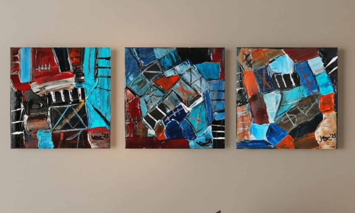 Set of 3 - Mixed Media Abstract Contemporary Original Painting Textured Art By Vercmagnus