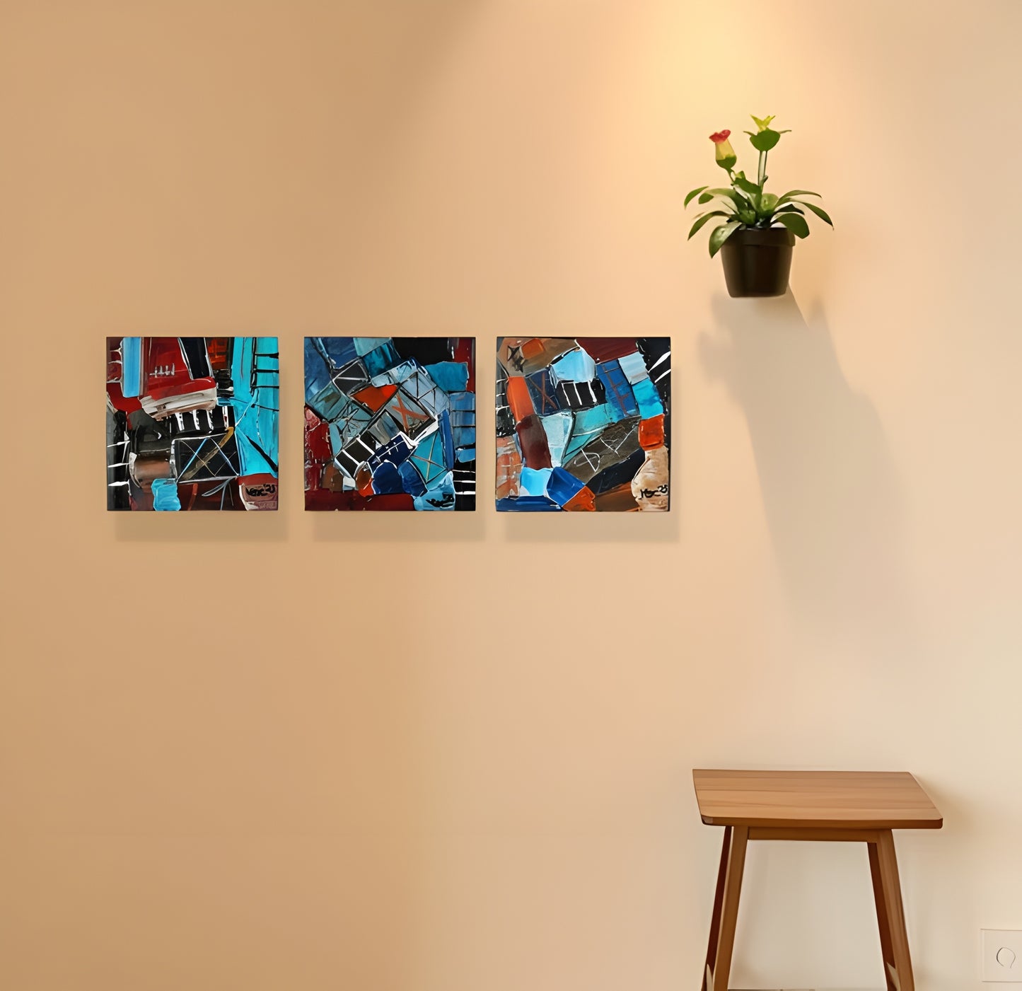 Set of 3 - Mixed Media Abstract Contemporary Original Painting Textured Art By Vercmagnus