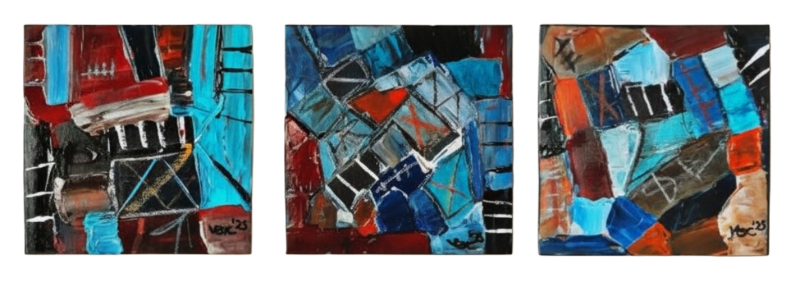 Set of 3 - Mixed Media Abstract Contemporary Original Painting Textured Art By Vercmagnus