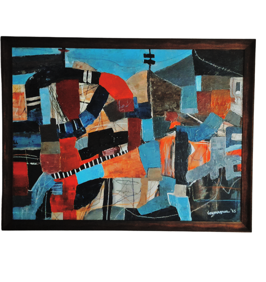 Framed Geometric Abstract - Original Painting By Vercmagnus It's Going Up