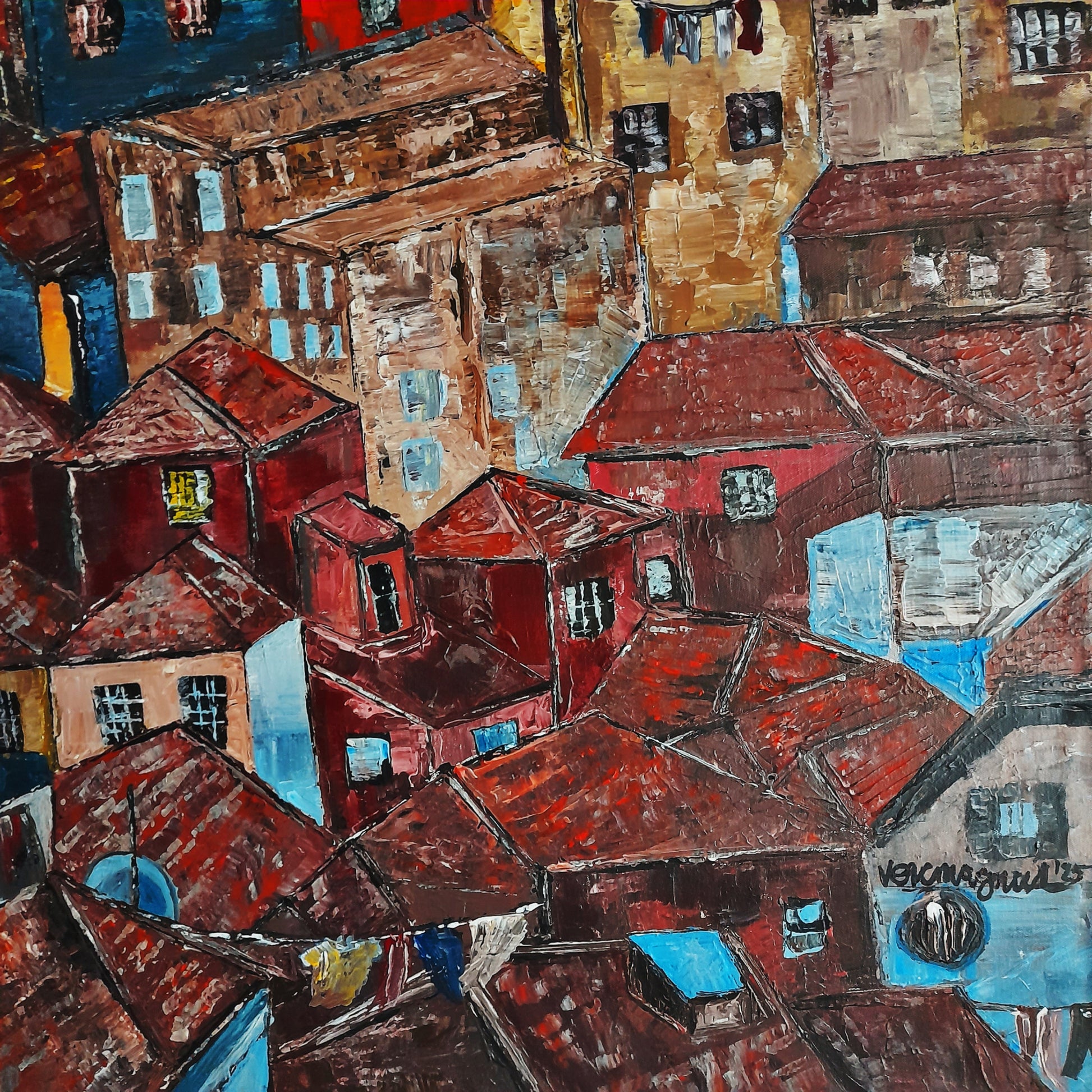 Portugal Original Landscape Painting Textured Impasto Art By Vercmagnus&nbsp;