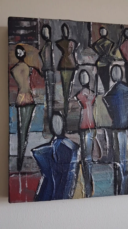 The Queue By Vercmagnus Impasto Abstract Painting Original Art