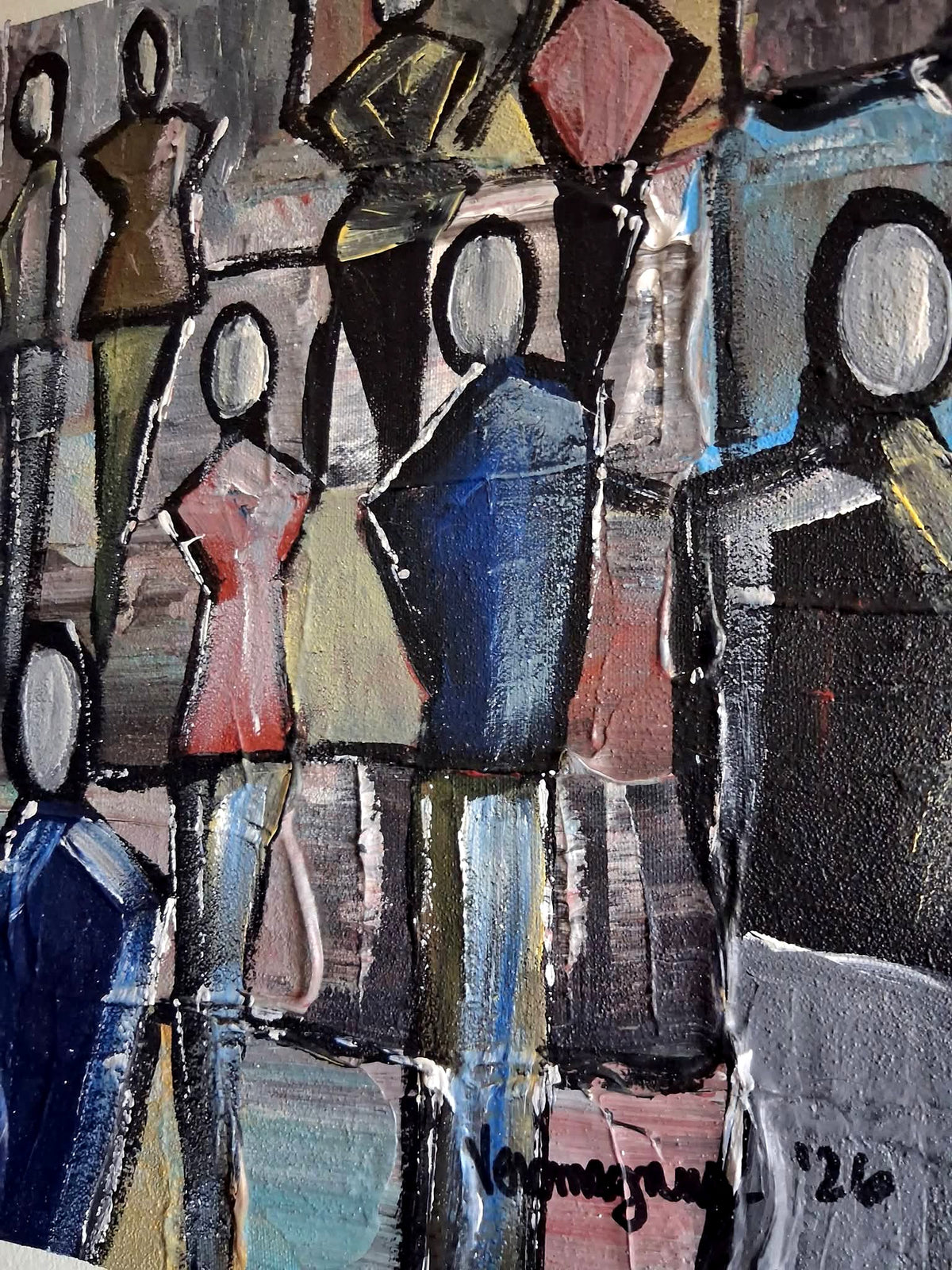 The Queue By Vercmagnus Impasto Abstract Painting Original Art