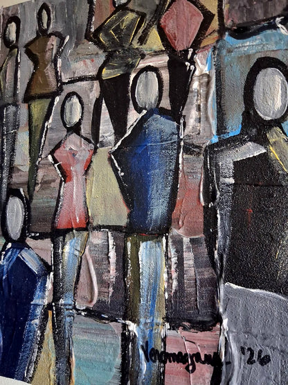 The Queue By Vercmagnus Impasto Abstract Painting Original Art