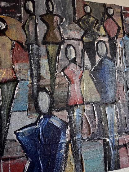 The Queue By Vercmagnus Impasto Abstract Painting Original Art