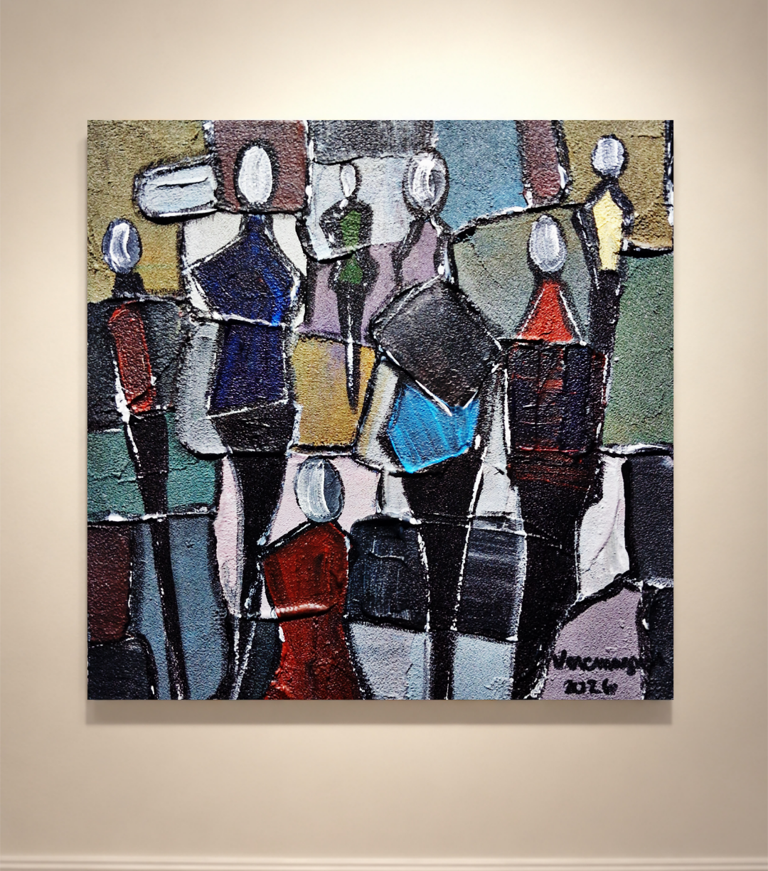 Busy People Original Painting Impasto Abstract By Vercmagnus