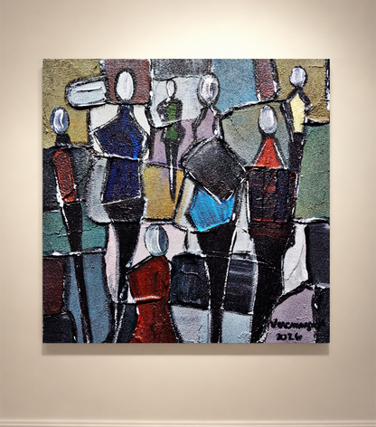 Busy People Original Painting Impasto Abstract By Vercmagnus
